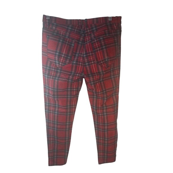 ZARA Red & Black Plaid Men Size 32 Slim Fit Trousers With Pockets - Picture 2 of 12